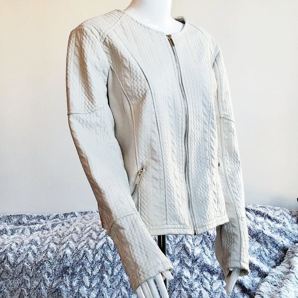 NY&C Taupe Knit Lined Textured Faux Leather Jacket - Picture 1 of 16